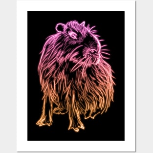 Pink and orange neon ombre capybara Posters and Art